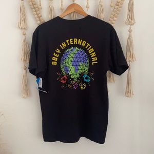Obey floral globe black tee shirt mens short sleeve t-shirt small NWT